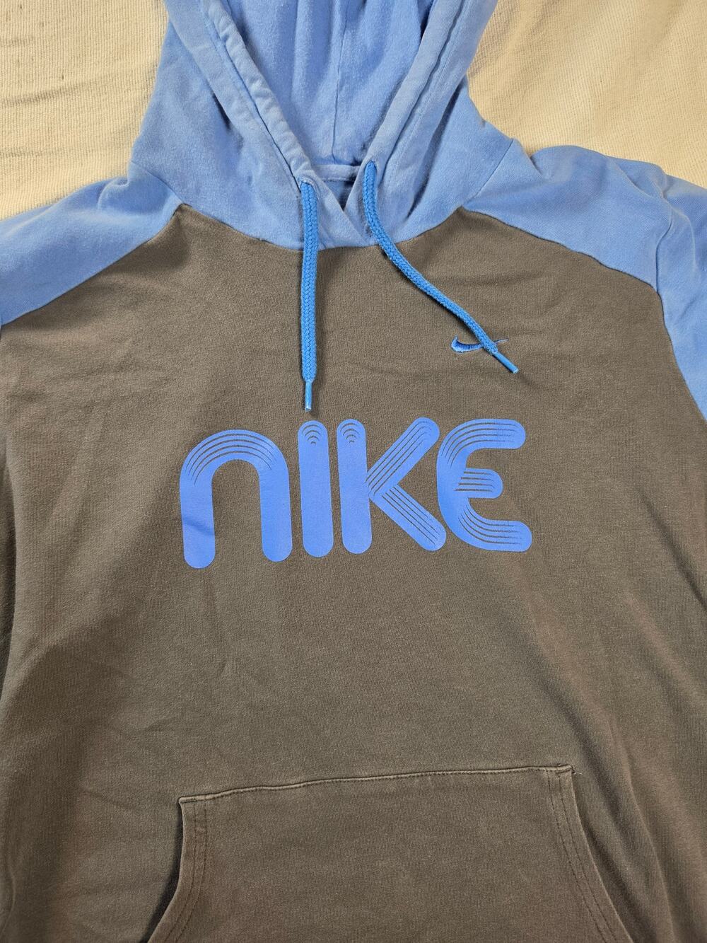 Nike Retro Spellout Hoodie Gray Blue Raglan Womens M